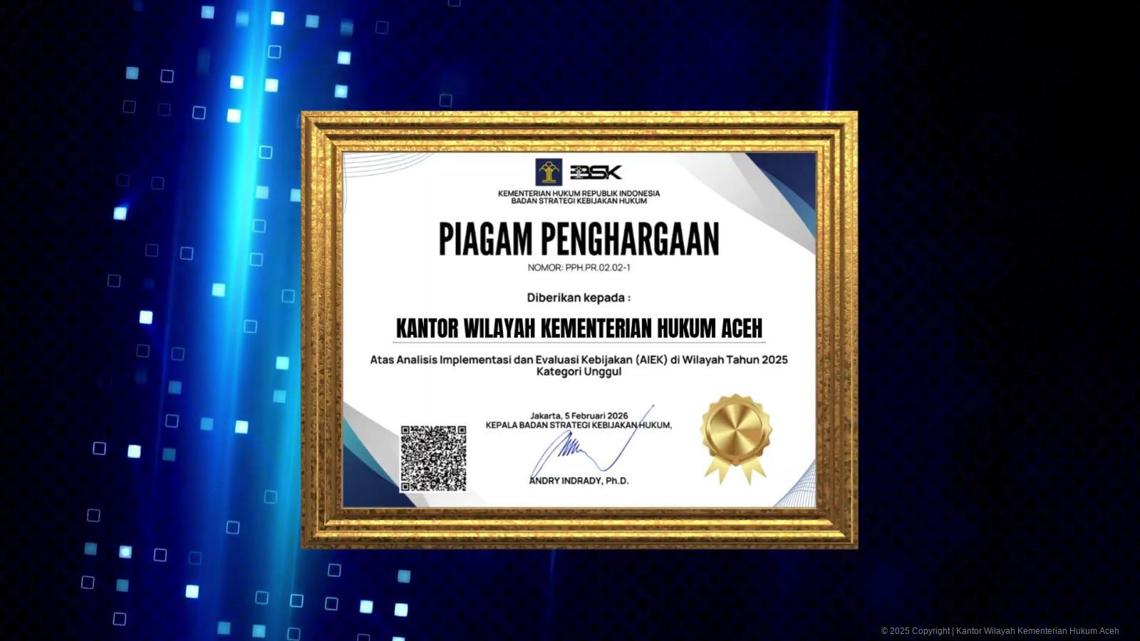 Kemenkum Aceh Raih Predikat Unggul dalam Evaluasi Implementasi Kebijakan Bantuan Hukum